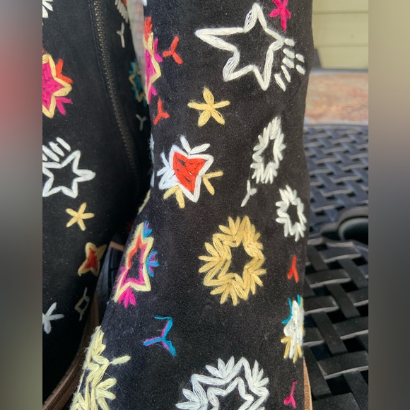 Free People * Bowers Celestial Embroidered Black Leather & Suede Ankle Boots - Picture 9 of 16